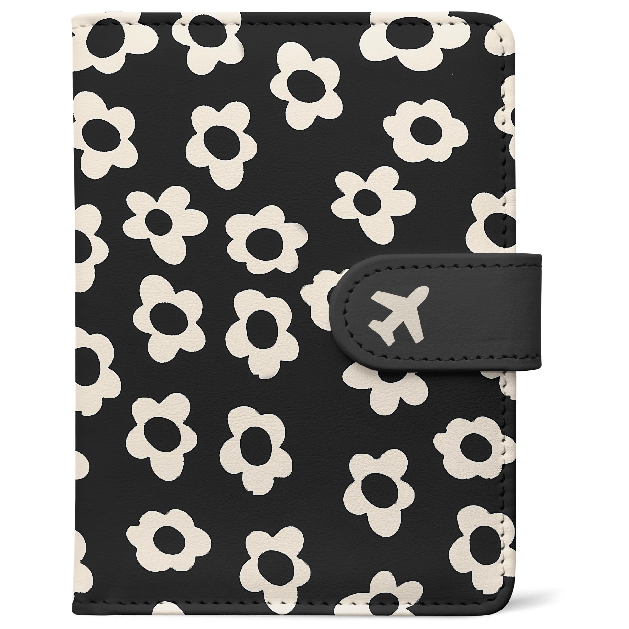 Passport Holder, Travel Wallet Cover with Pen Loop | Cute RFID Blocking Leather Case with Magnetic Closure for Travel Essentials-Flower