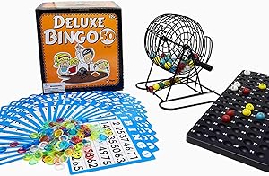 Regal Bingo Deluxe Game Set for Adults and Kids - Includes 8 Inch Wheel Cage, 75 Balls, Master Board, 50 Cards and Colorful Chips - Fun Family Game Night