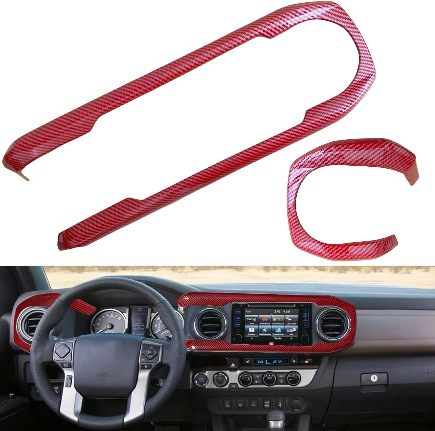 Car Inner Look Central Console Dashboard Panel Cover Trim Fit for Toyota Tacoma 2016 2017 2018 2019 2020 2021 2022 2023 Console Dashboard Decorative Border Frame (Carbon Fiber Pattern)