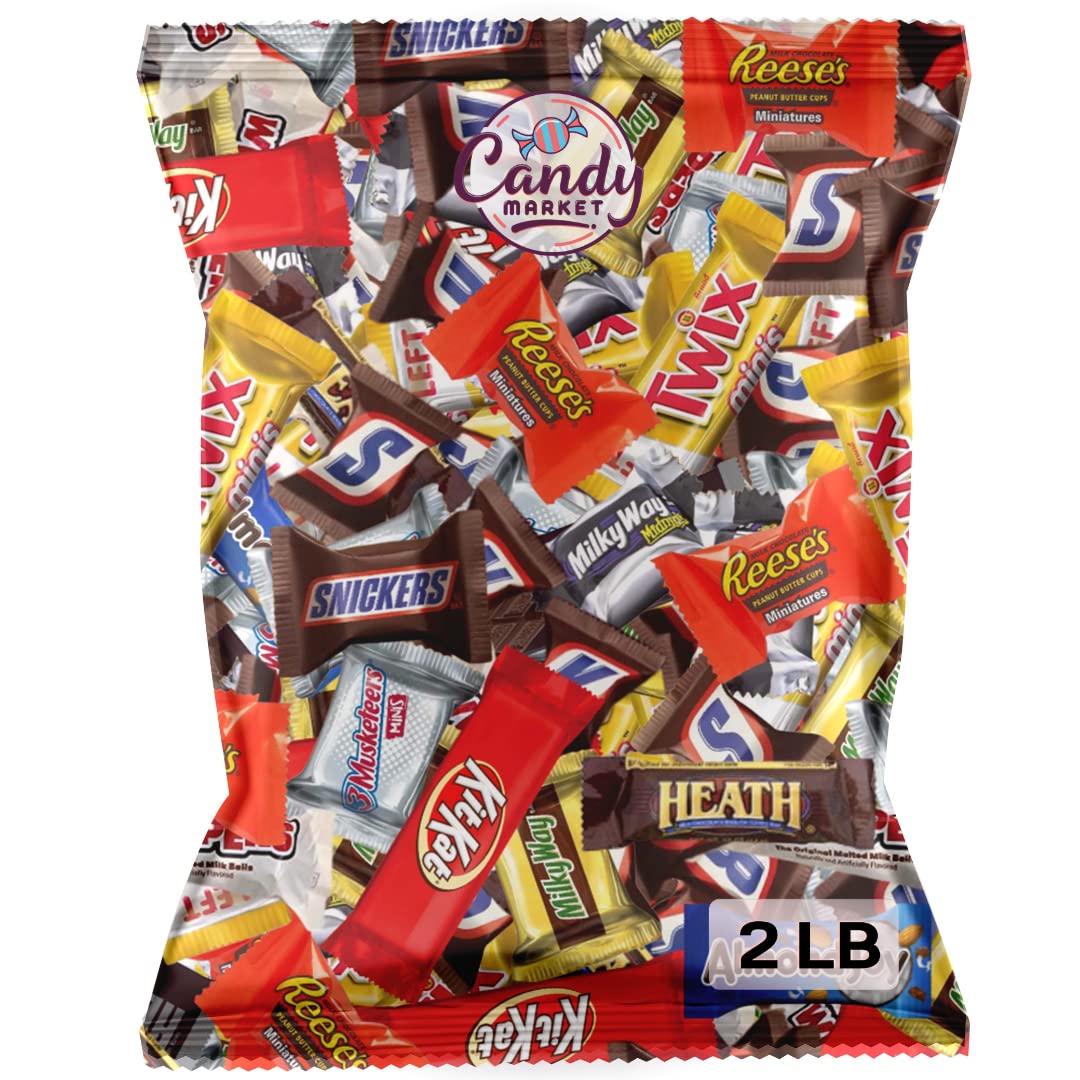 Assorted Bulk Chocolate Mix - Snickers, Kit Kat, Milky Way, Twix, 3 Musketeers, Hershey's, Whoopers, Heath & More! By Candy Market (2 LB) : Grocery & Gourmet Food