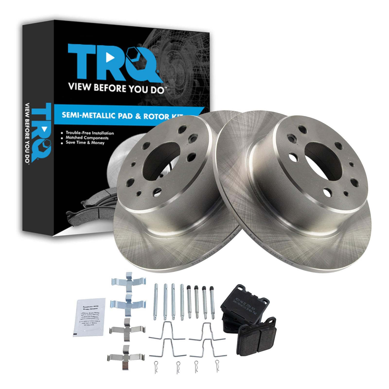 TRQ Rear Brake Rotor And Semi Metallic Pad Pair Kit 1154200072
