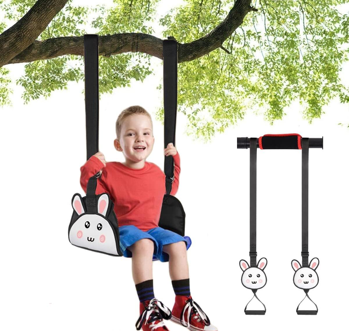 Rabbit Canvas Hanging Swing Seat with Adjustable Ropes, Secure Children's Swing Set, Indoor Doorway Gym Set for Kids, 110 lbs Capacity