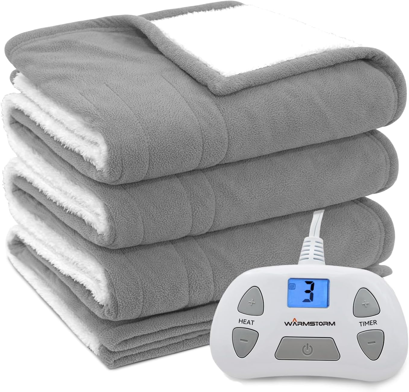 Warm Storm Heated Blanket Twin Size Sherpa & Polar Fleece Fast Heating Blanket with10 Heat Settings 1-12 Hours Timer, Electric Blanket Twin for Bed Office, Machine Washable, 62"x84" Grey