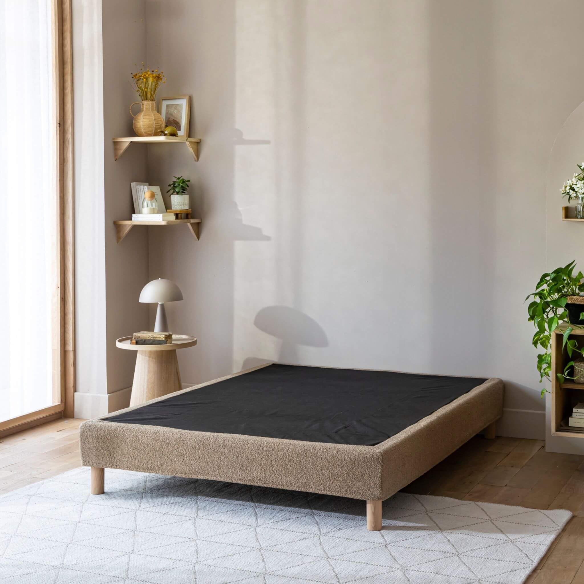 Cache-sommier Bouclette intégral Beige 160x200