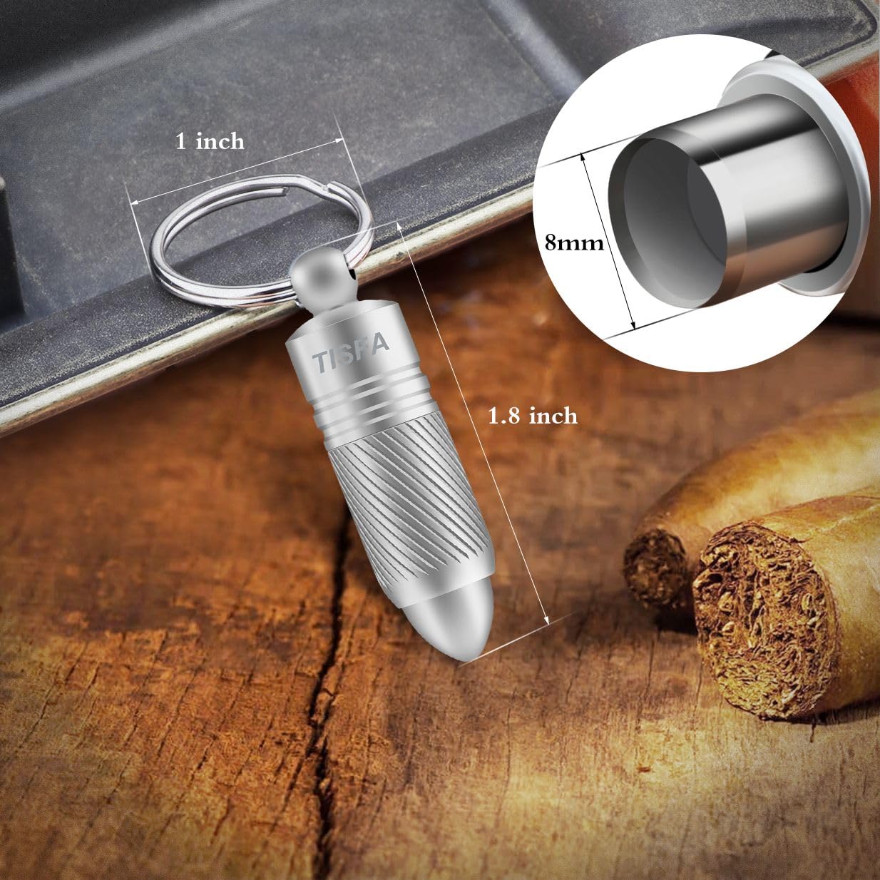 TISFA Cigar Punch Cutter Cigar Hole Opener Portable Screw Out Stainless Steel Puncher (Silver)