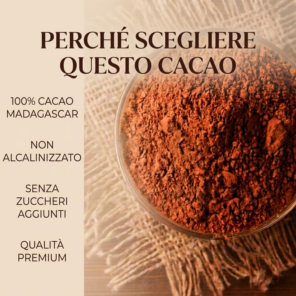 Cacao Amaro in Polvere 1 Kg Madagascar – 100% Puro Non Alcalinizzato – Gusto Intenso e Aromatico – Ideale per Dolci, Pasticceria e Bevande – Qualità Premium