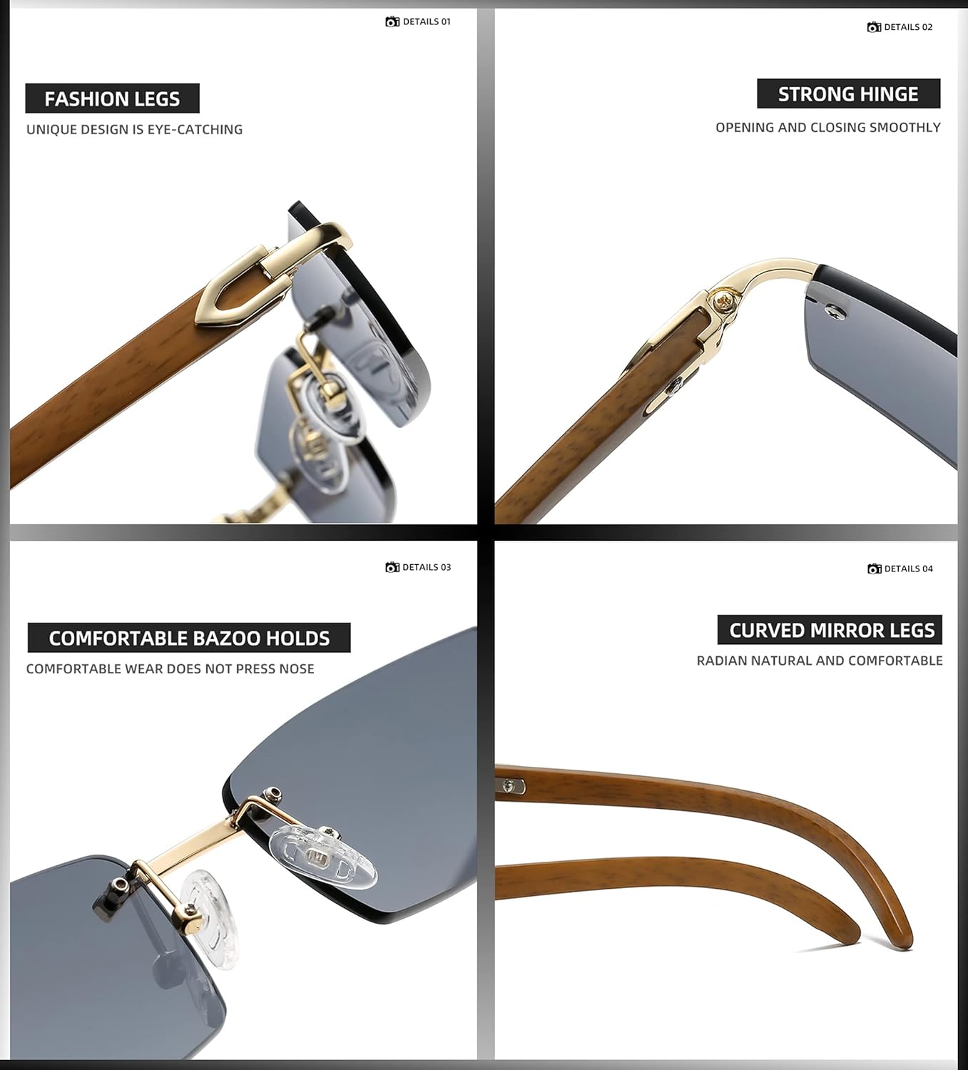 Heptagram Rectangle Fashion Rimless Sunglasses for Women Men Gangster 90s Frameless Shades Retro Vintage Trendy Eyewear - Image 6