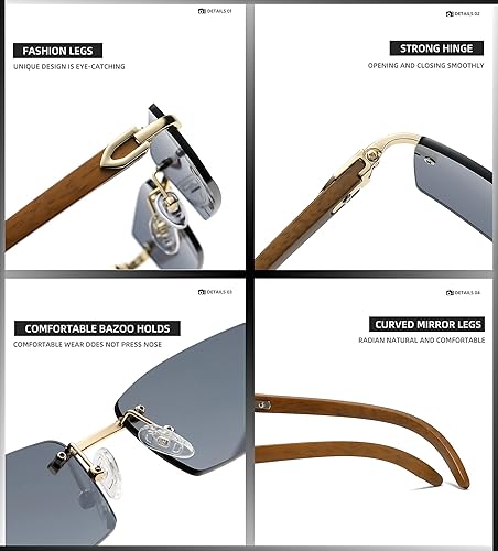 Miniatura 6 de Heptagram - Lentes de sol rectangulares sin montura para mujeres y hombres, gángster de los años 90, sin marco, retro, vintage, de moda