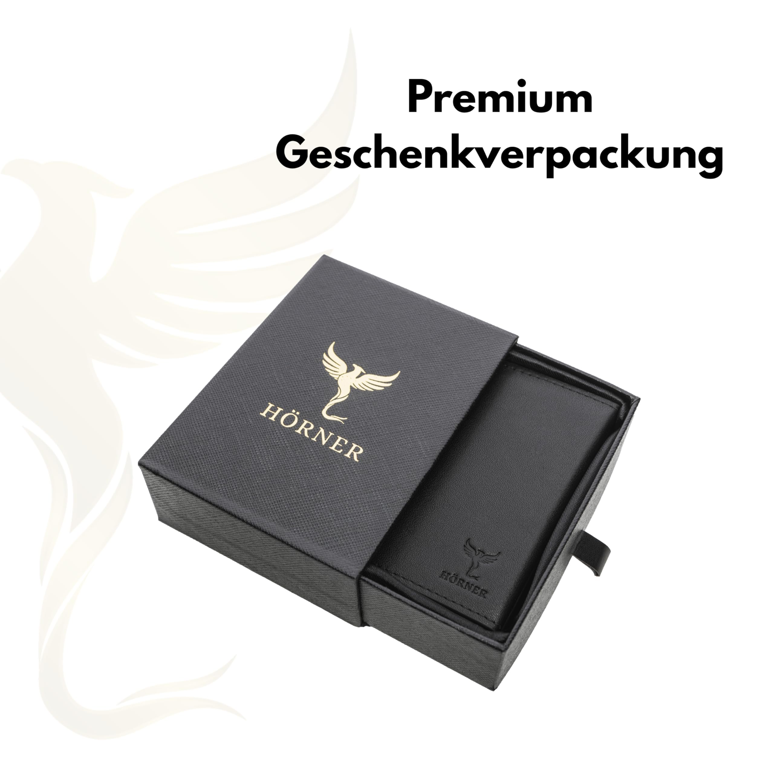Hörner Novus Wallet – Slim Geldbeutel aus Echtleder, Aluminium-Cardholder (bis 7 Karten) mit Schiebemechanismus, Münzfach mit Reißverschluss, Scheinfach für 200-€-Scheine, 10×6×2 cm, Geschenkbox