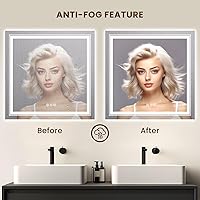 Vista 35 de WTTY LED Bathroom Mirror 32"x32" with Backlit and Front Light,Stepless Dimmable LED Mirror for Bathroom,Anti-Fog Lighted Bathroom Vanity Mirror