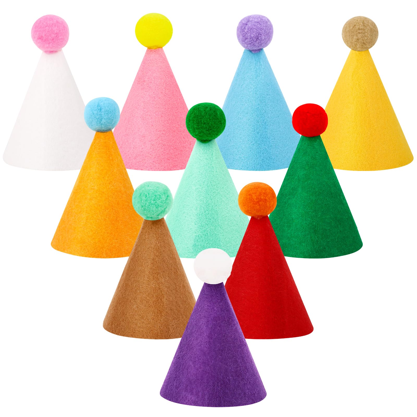 Photo 1 of 10 Pcs Mini Birthday Party Hats Multicolor Lovely Cone Hats for Animals Stuffed Pets Birthday Holiday Accessories Decoration Supplies