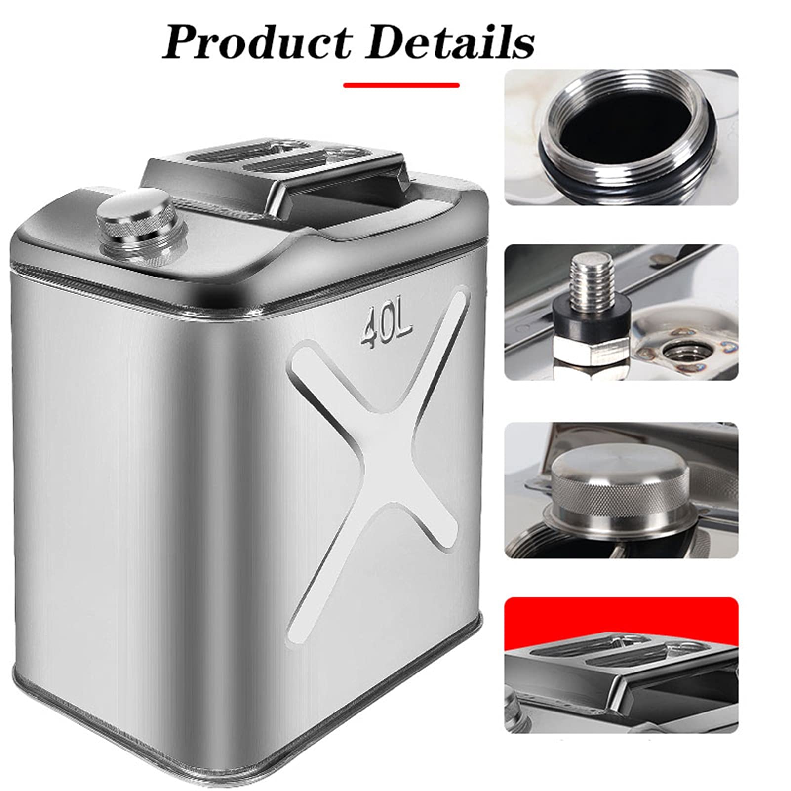 Benzinkanister 304 Edelstahl Metallgasbehälter Dose, Gasgaszinker Kraftstoffleistung NOT-Backup-Tank mit flexiblem Auslauf Metallstahltank für Autos, LKWs