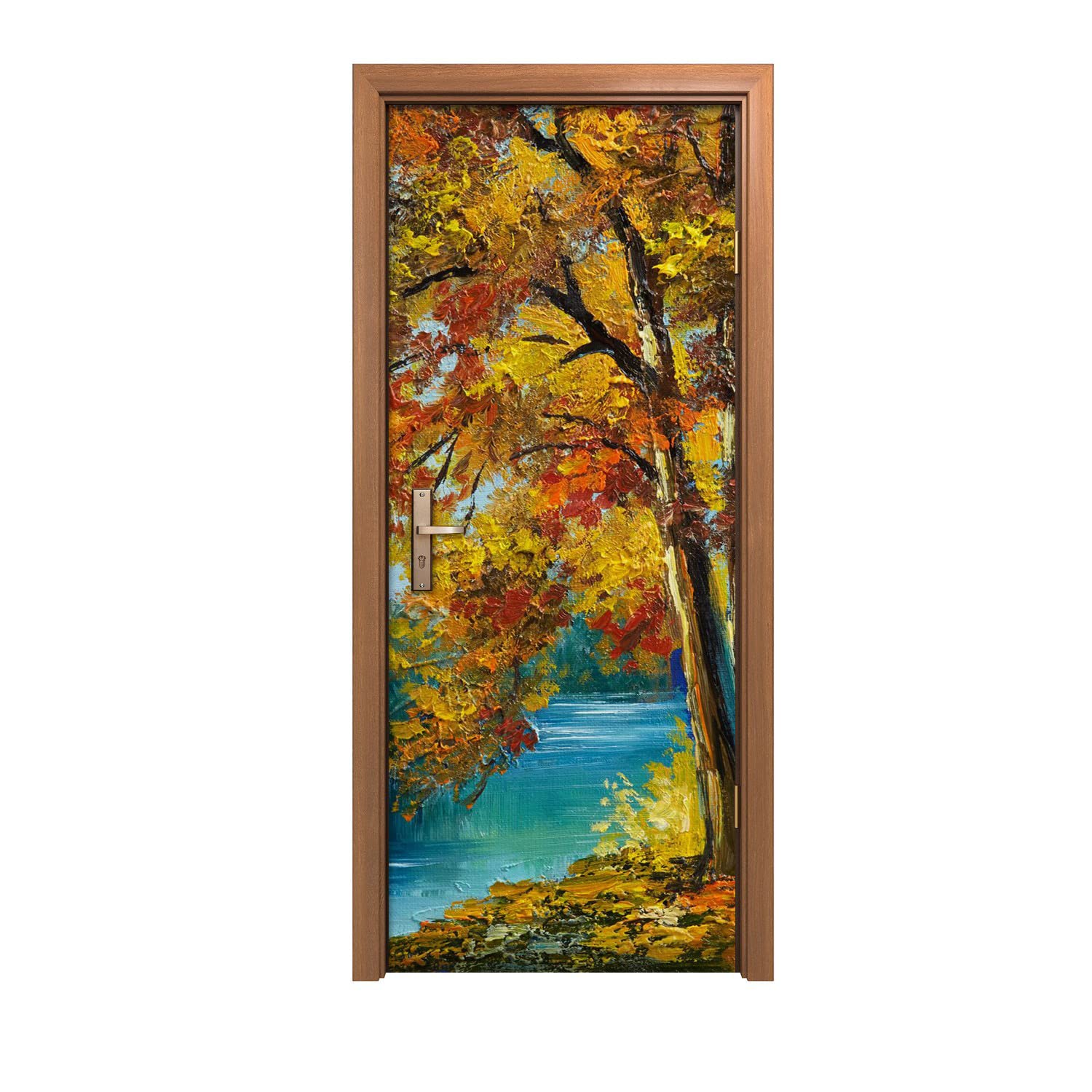 Autocollant de porte décor forêt et fleuve pour créer un salon zen et lumineux