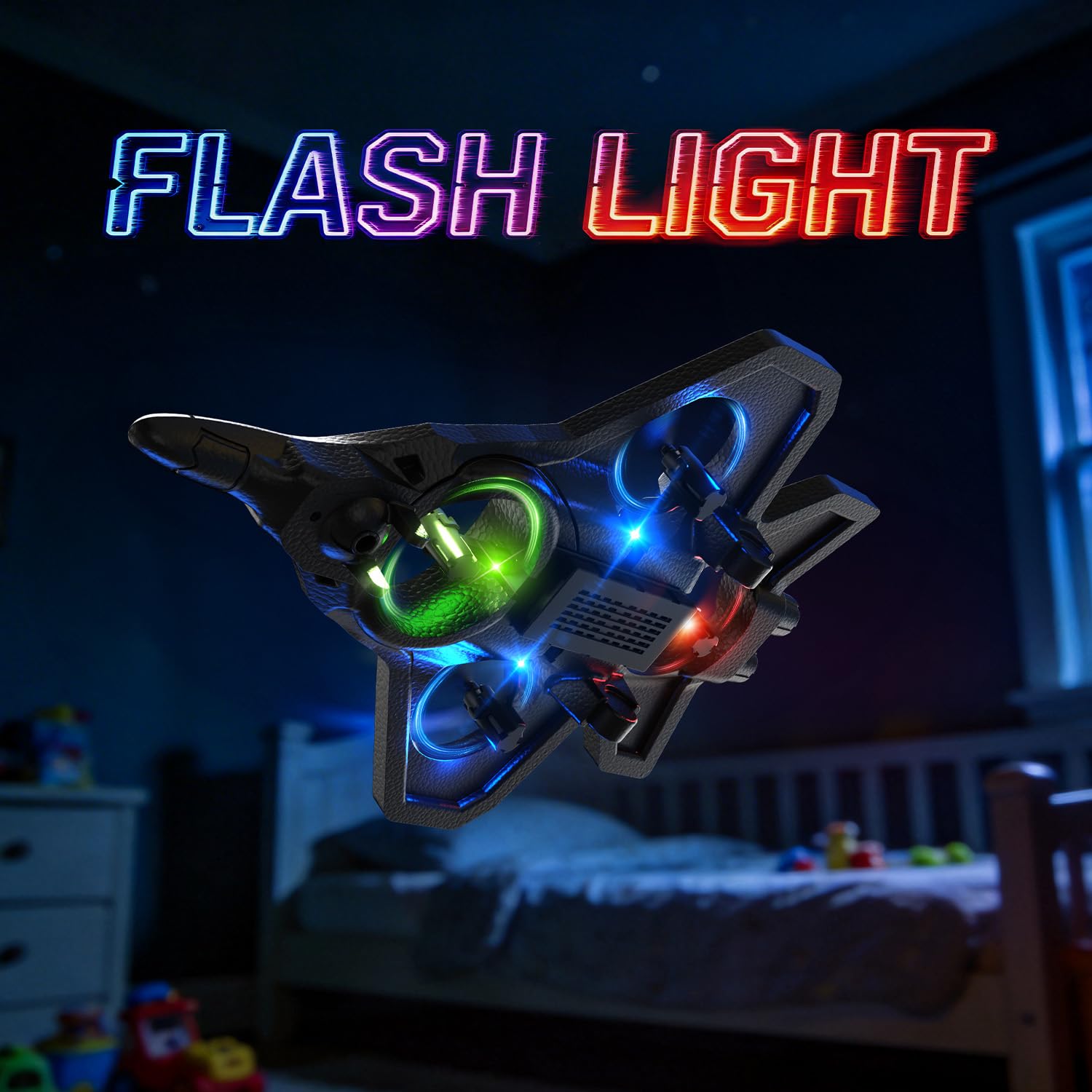 DEERC Avión de espuma RC para niños, avión teledirigido con altitud, volteos 3D y luces LED, 2 baterías, avión teledirigido para principiantes para niños y niñas (azul y naranja)