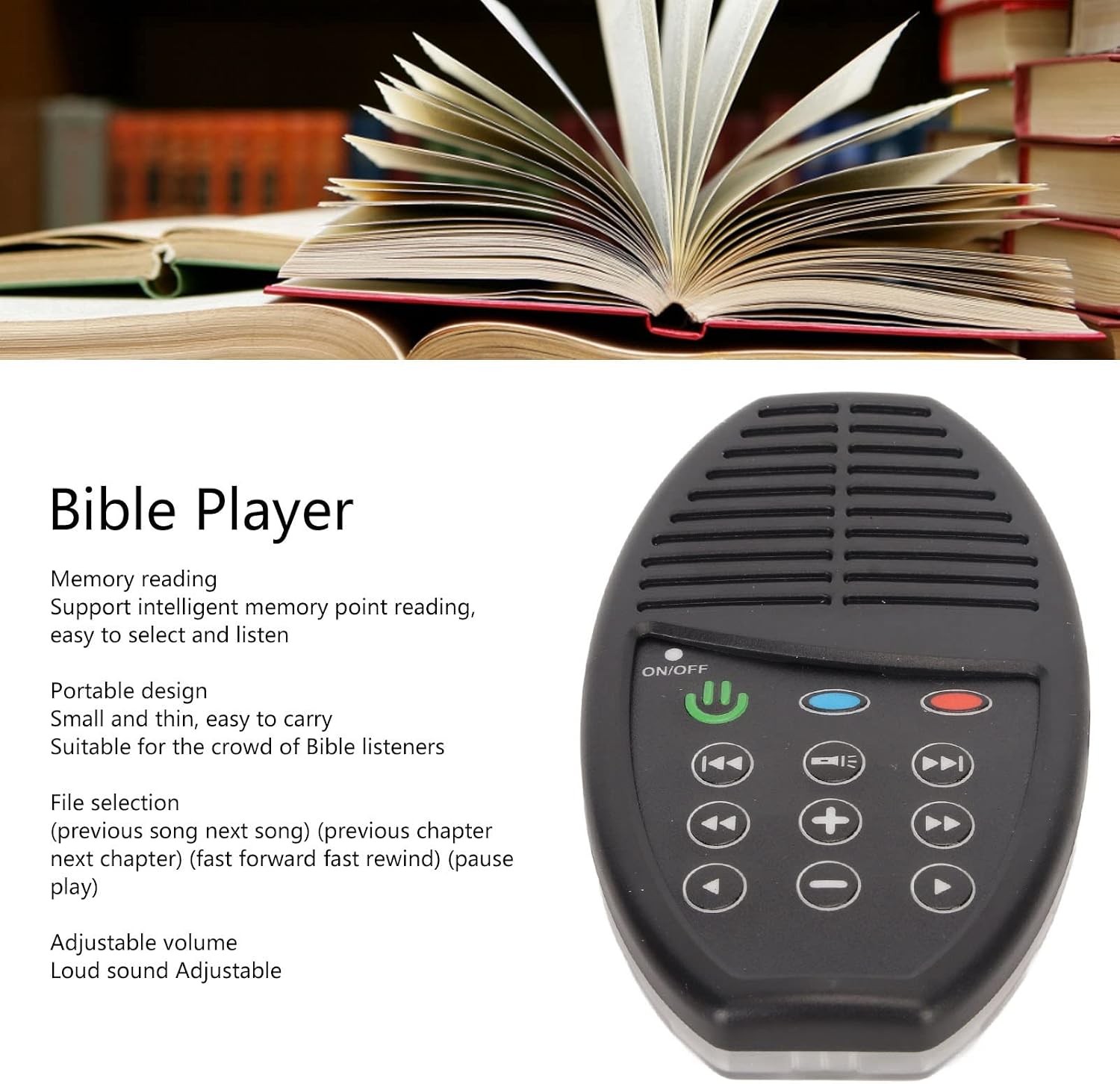 Talking Audio Bible Player, Solar Bible Reader HiFi Sound Player with LED Light, 4G Capacity, Memory Reading, Solar and 500mAh Battery Powered (Russian, Swahili, Kurdish)