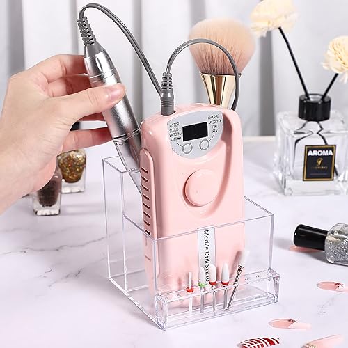 Miniatura 8 de Noverlife Mini máquina de taladro de uñas de 10 agujeros y caja de almacenamiento de brocas, organizador de brocas de uñas transparente, herramienta