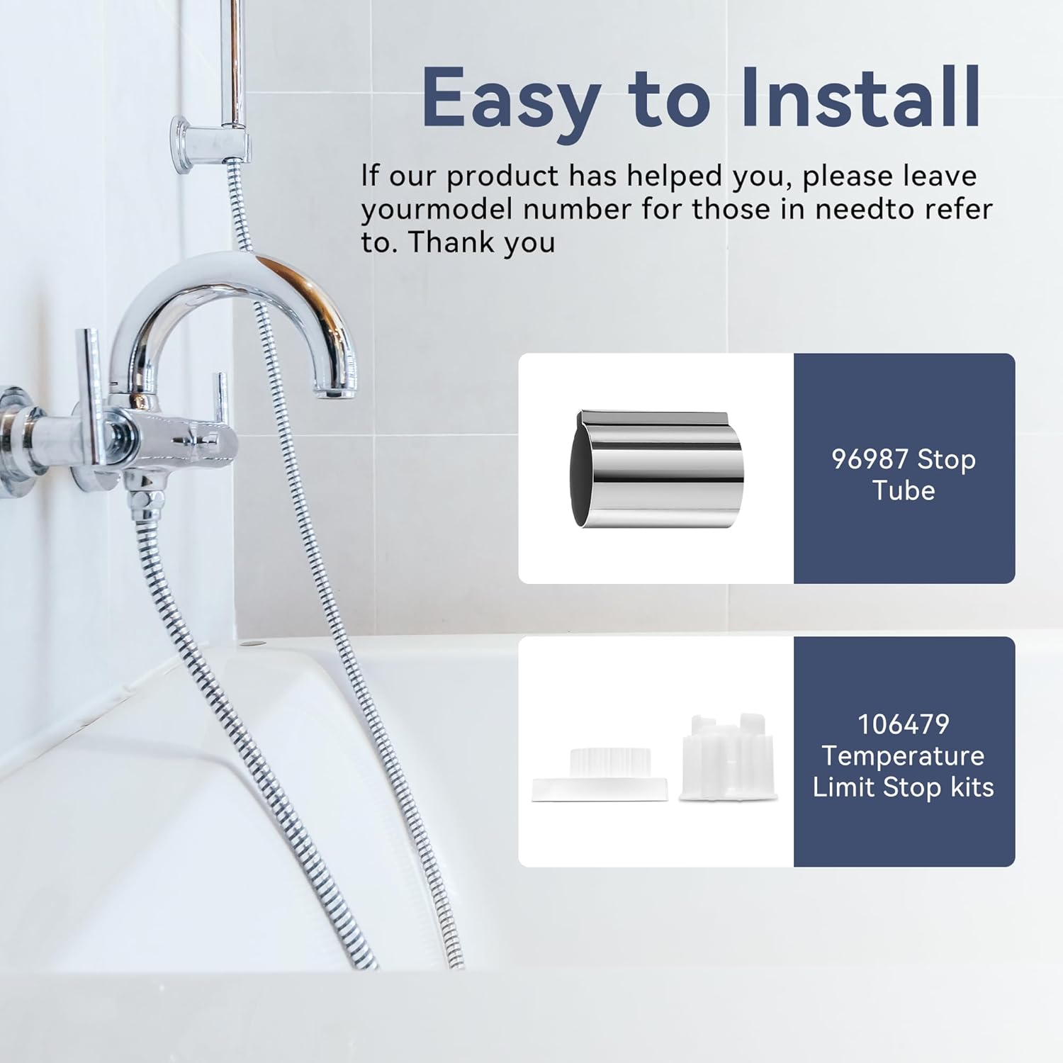 96987 Stop Tube and Temperature Limit Stop Kit Compatible with Moen Posi-Temp Single Handle Tub/Shower Faucet Valve Cartridge(Chrome，Small),shower temperature limit kit 2 Pack