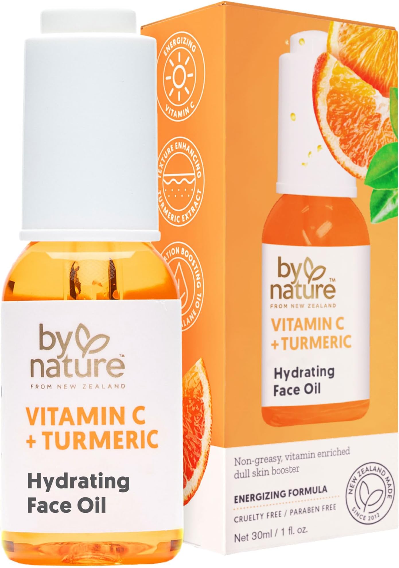 By Nature Brightening & Hydrating Face Oil - Vitamin C Oil & Turmeric Extract Enriched with Plant Squalane Oil for Face- Revitalize Dull, Tired Skin - Vitamin C Face Oil for Women and Men, 1 Fl Oz