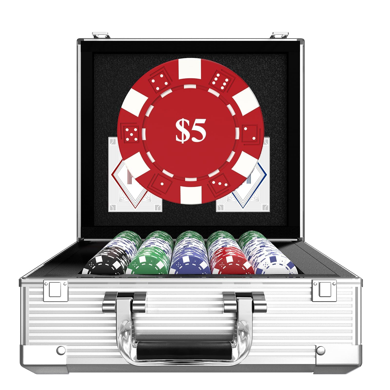HEITOK Set Poker Professionale 600 Fiches Numerate 11,5g con Valigetta Alluminio, 2 Mazzi Carte e Bottoni Blind per Texas Hold'em Blackjack e Serate Casinò - 1