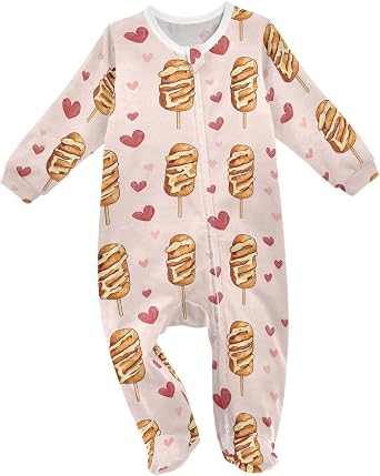 Colorful Sketchy Cartoon Baby One-Piece Footies Long Sleeve Rompers Pajamas Zip Front Pjs for Boys Girls kids 3M