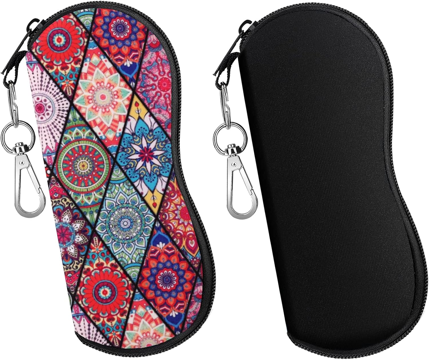 MoKo Sunglasses Soft Case 2 Pack, Ultra Light Portable Neoprene Zipper Glasses Soft Case, Eyeglass Safety Pouch Zipper Box Case with Belt Clip, Black + Rhombic Mandala : Clothing, Shoes & Jewelry