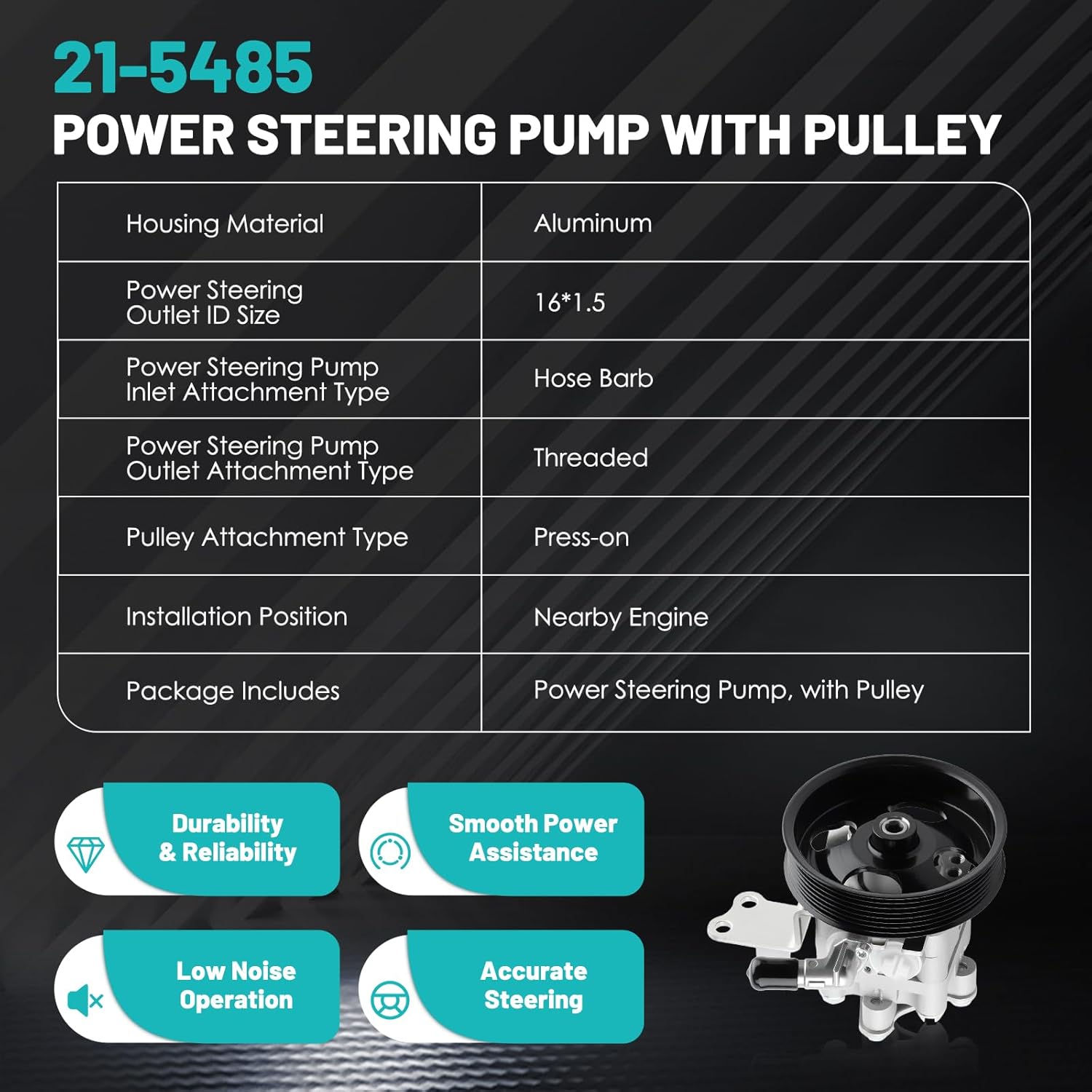 21-5485 Power Steering Pump Fit for Nissan Altima 2007-2012, Maxima 2009-2014, Murano 2009-2014 V6 3.5L Automotive Power Steering Pumps with Pulley 491101AA0A, 49110-1AA0A, 49110-9N00A, 965485