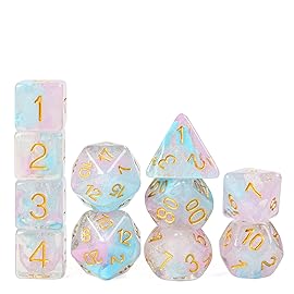 UDIXI 11 Piece Dice Set DND Polyhedral Dice Iridecent Swirls for Role Playing Game, D&D (Pink &Cyan)