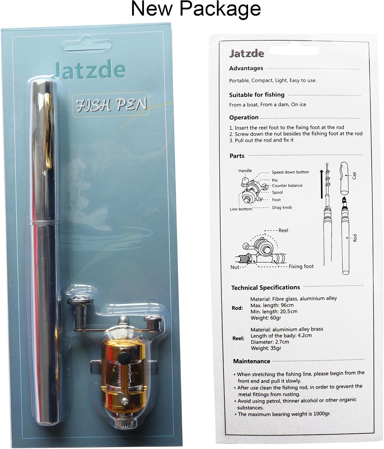 Jatzde Mini Portable Pocket Fish Rod Pen Aluminum Alloy Fishing Rod Pole Reel Combos… image 5