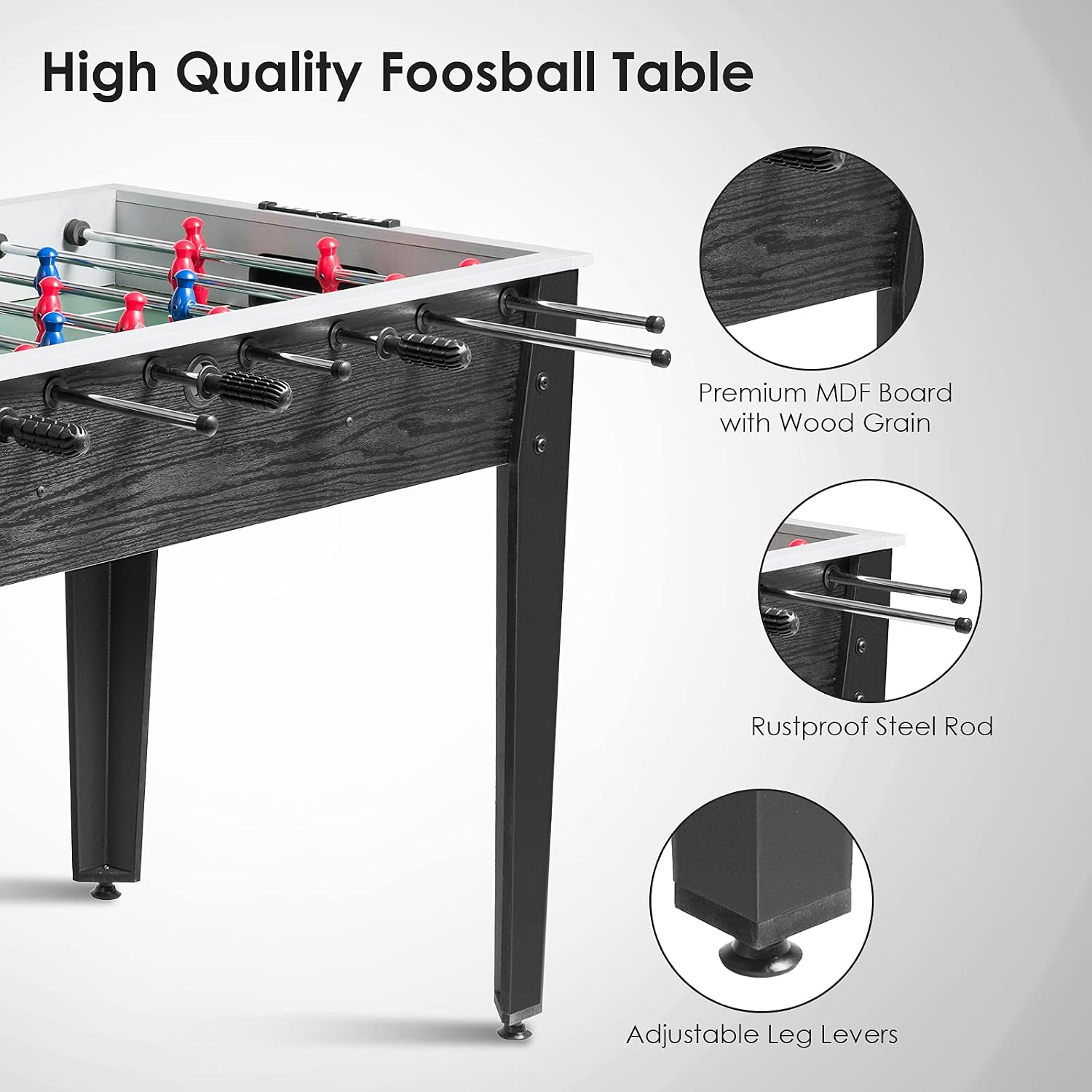 RELAX4LIFE 48'' Foosball Table, Wooden Soccer Game Table with 2 Footballs, Score Devices, Recreational Foosball Games for Kids & Adults, Arcade Table for Pub, Bars, Parties Family Night Game