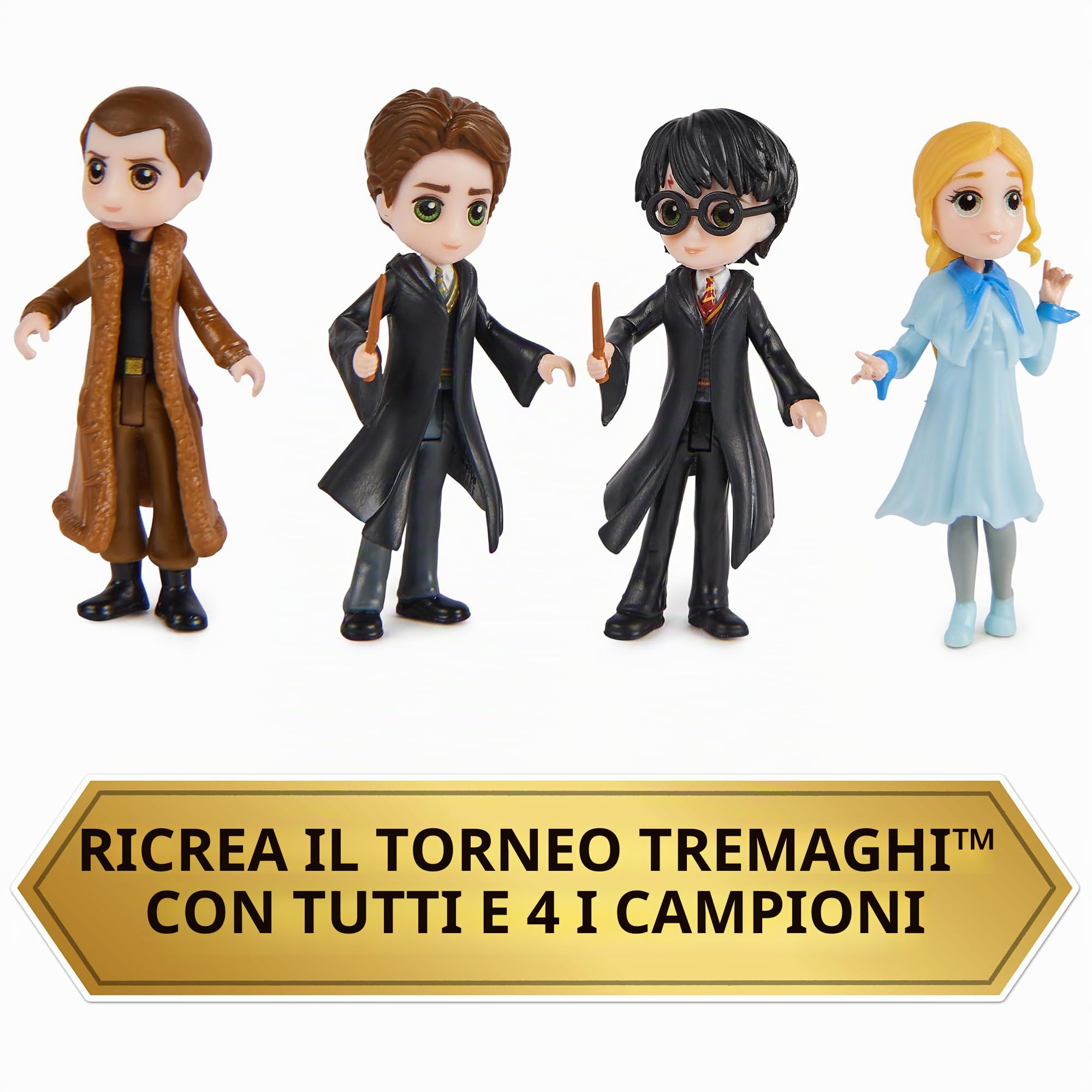 Wizarding World HARRY POTTER - Multipack 4 FIGURINE CAMPIONI TORNEI DEI 3 MAGICAL MINIS - 4 Bambole articolate 8 cm con accessori da collezione - Giocattolo per bambini 5 anni