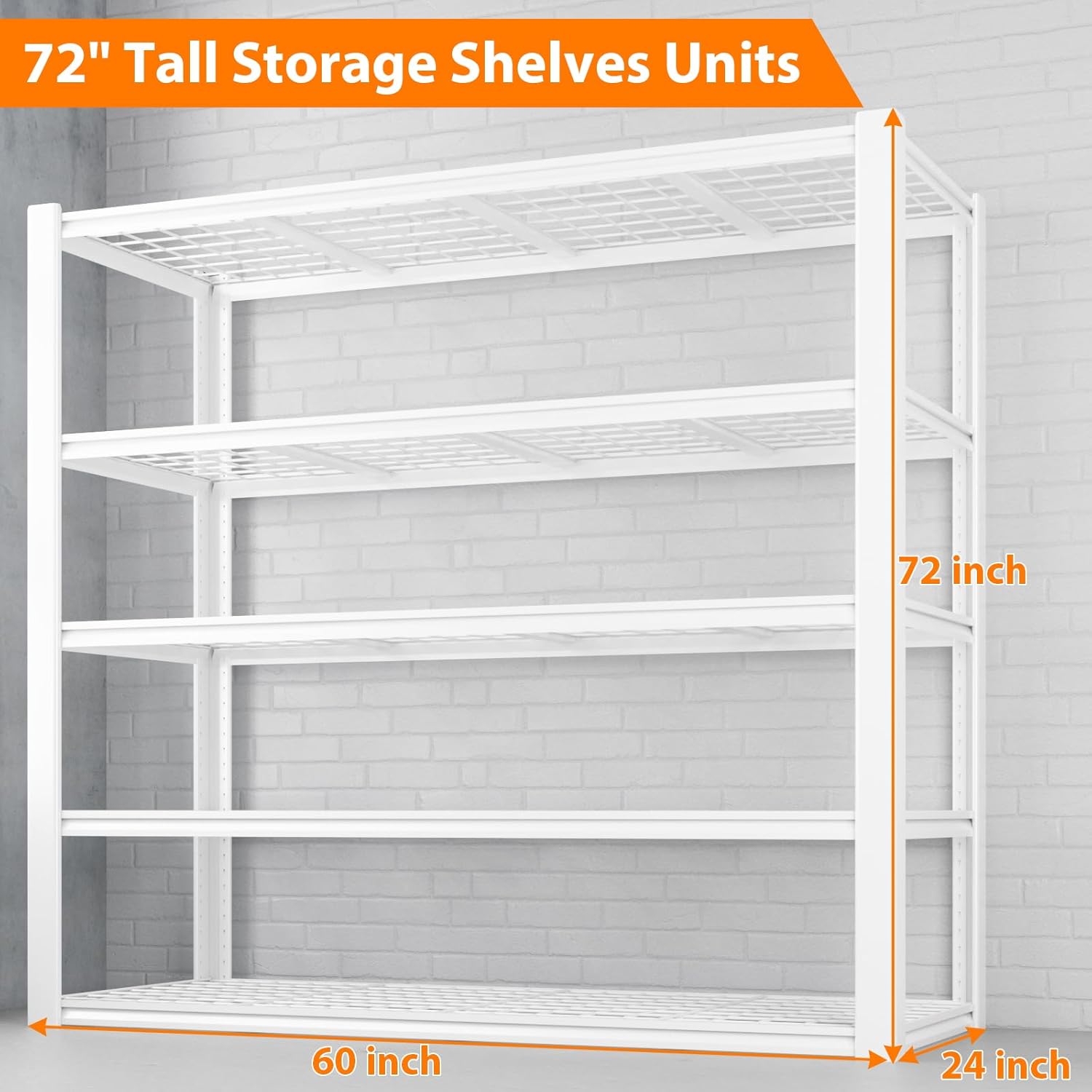 Himimi 60" W Garage Shelving 3500LBS Storage Shelves Heavy Duty Garage Shelves, Adjustable 5 Tier Metal Shelving, Industrial Utility Shelf for Garage Pantry Basement, 60" W x 24" D x 72" H, White