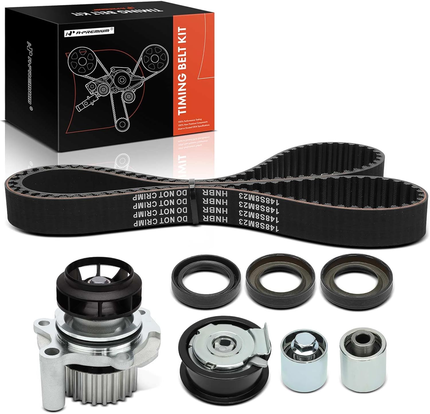 A-Premium Engine Timing Belt Kit with Water Pump Compatible with Volkswagen Jetta/Passat/GTI 2006-2008, Eos 2007-2009 & Audi A4 /A4 Quattro 2005-2009, A3 2006-2008, A3 Quattro 2006-2007, TT - 2.0L