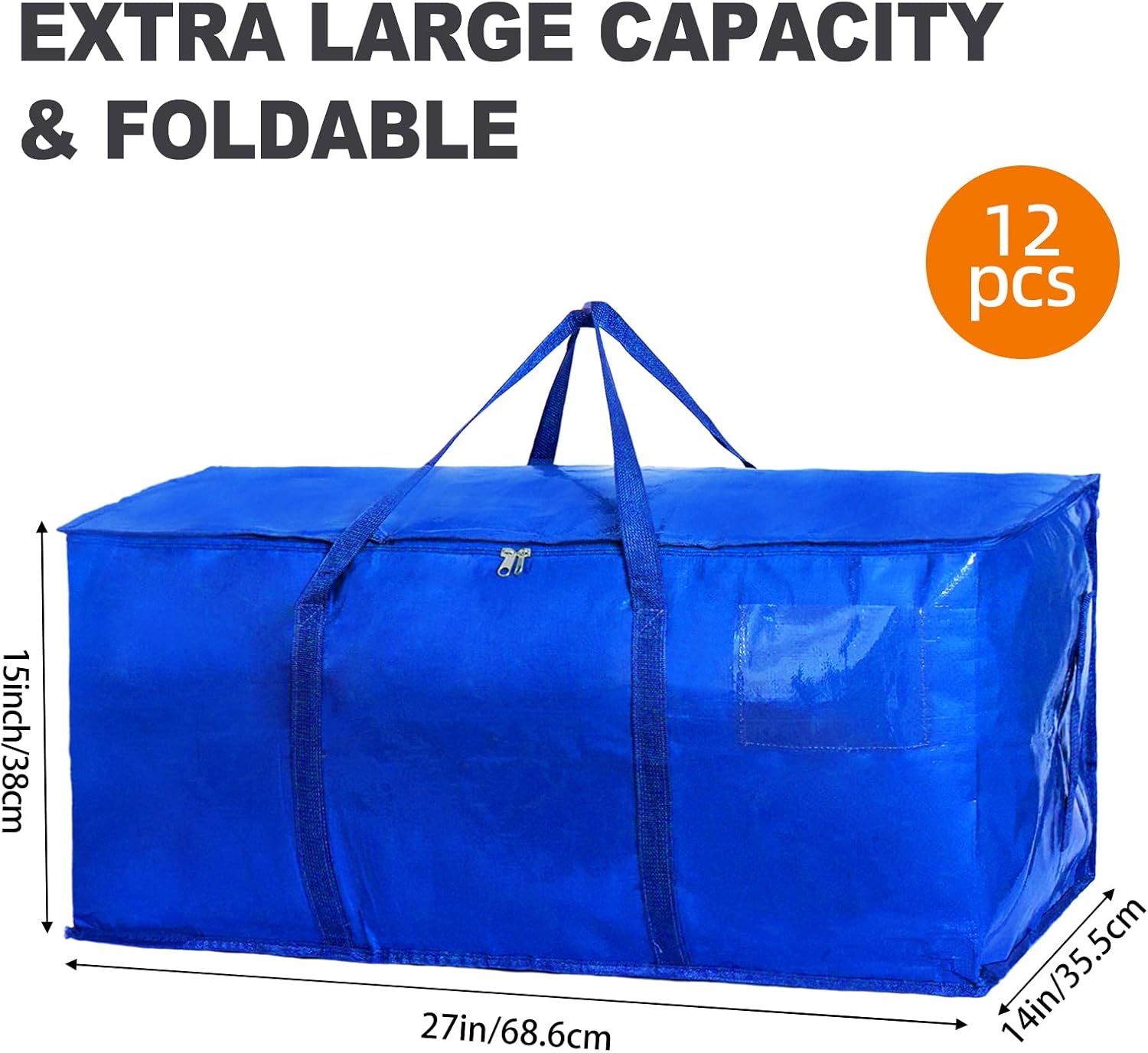 TOMNK 12 blue handheld 93 liter PP moving bag U-shaped zipper，Heavy-Duty Storage Tote Moving Boxes for Space Saving