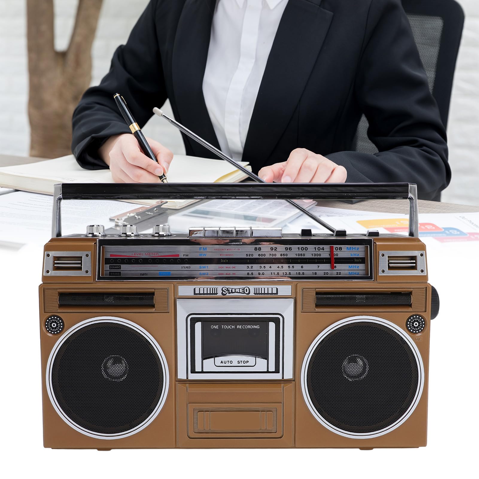 Bluetooth Cassette Player z 4 -zespołowym Radiem - Zabytkowe talię Taśmy z Odtwarzaniem USB/SD, Przenośne Przenośne Odtwarzacze w Stylu Retro, dla (wtyczka UE)