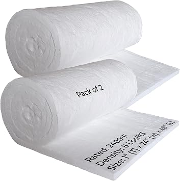 2 Pcs Ceramic Fiber Blanket - 1" Thick x 24" x 48", 8# 2400F Rated High Temp Fireproof Insulation for Fireplace, Wood Stove Baffle, Furnace, Forge, Chimney, Boiler, Pizza Oven, Dishwasher Insulation