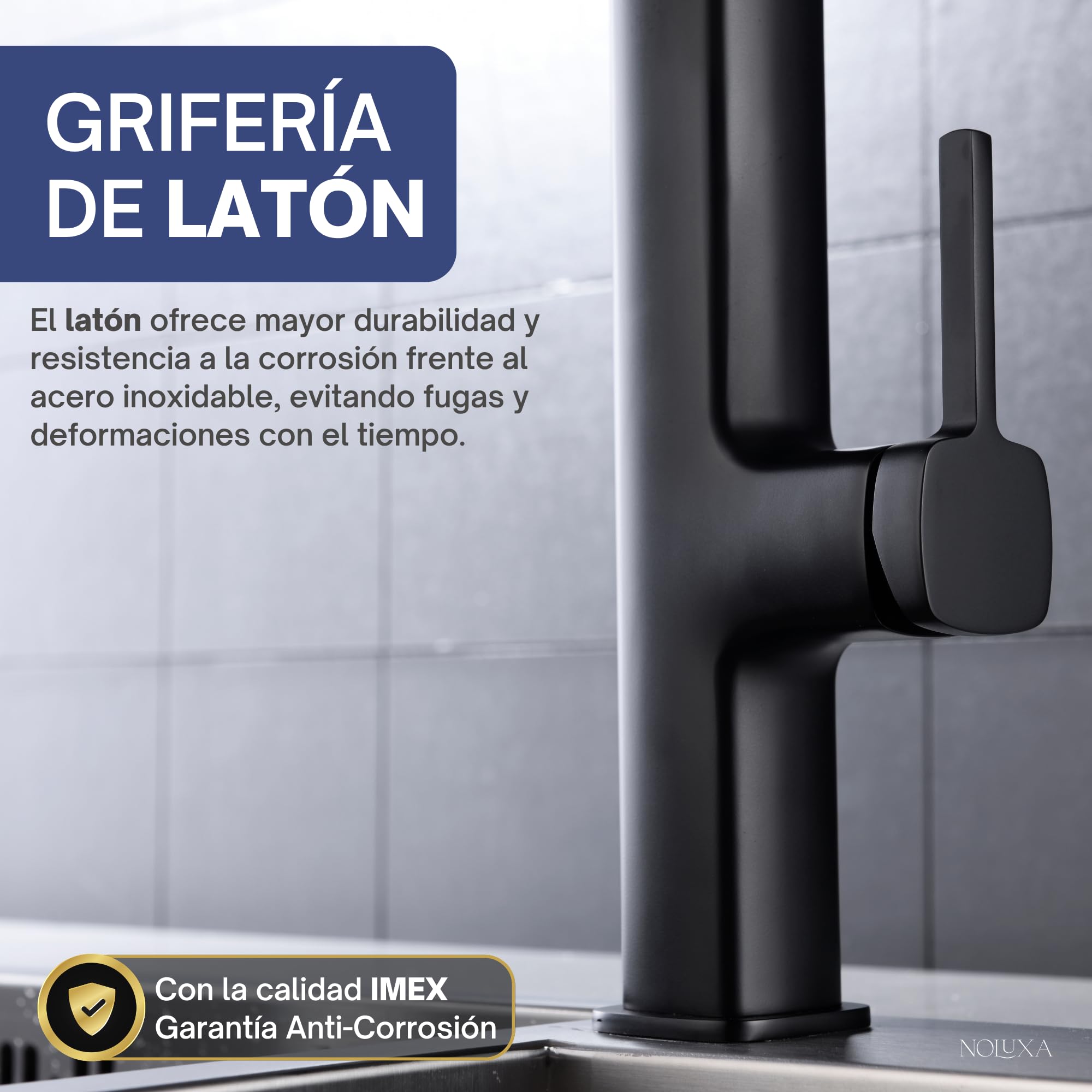 IMEX - Grifo Cocina Extraíble Negro Mate | Grifo Monomando Fregadero con Difusor | Griferia Cocina con Ducha Flexible 360º | Grifería en Latón | Serie Menorca