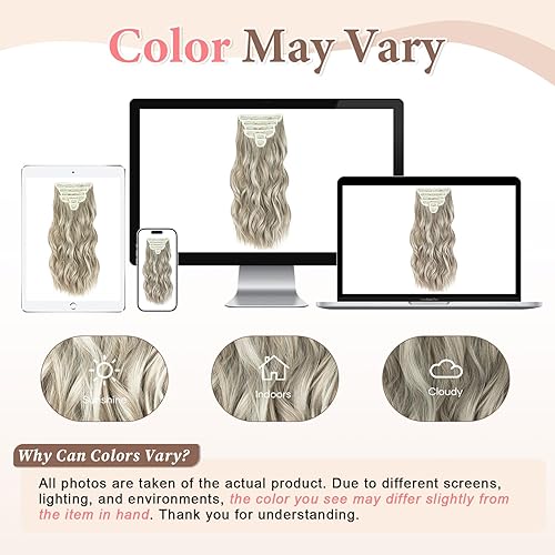 Miniatura 9 de Extensiones de cabello con clip, 6 extensiones onduladas, cabello grueso rubio ceniza, mezcla bien extensiones de cabello (20 pulgadas, 6 unidades,