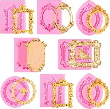 8 Pcs Picture Frames Silicone Molds, Vintage Photo Frame Fondant Mold for Cake Decorating Cupcake Topper Chocolate Candy Polymer Clay Baking Desserts