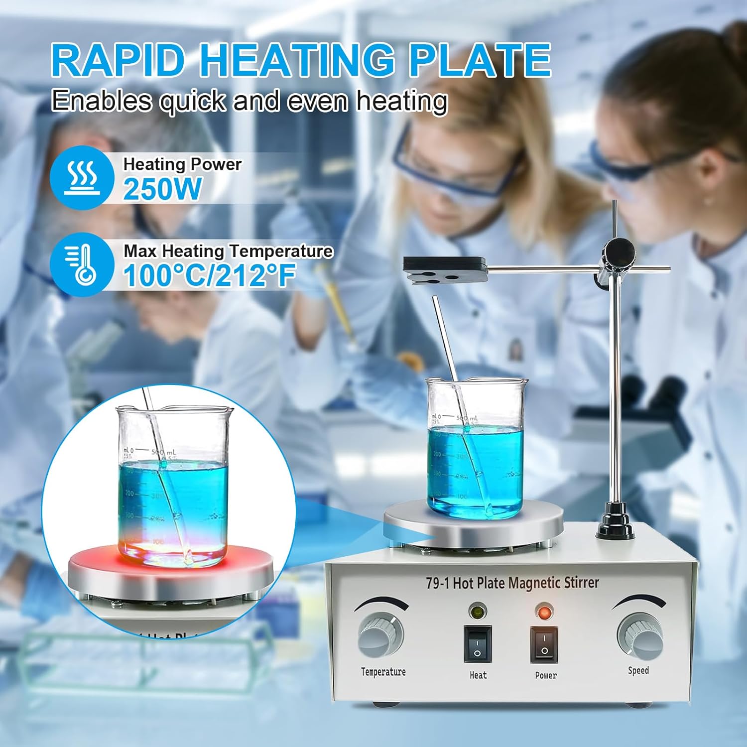 YaeCCC 1000ml Magnetic Stirrer Hot Plate Magnetic Mixer Stir Plate Lab Stirrers 2400 RPM with Support Stand and 5pcs Stir Bars