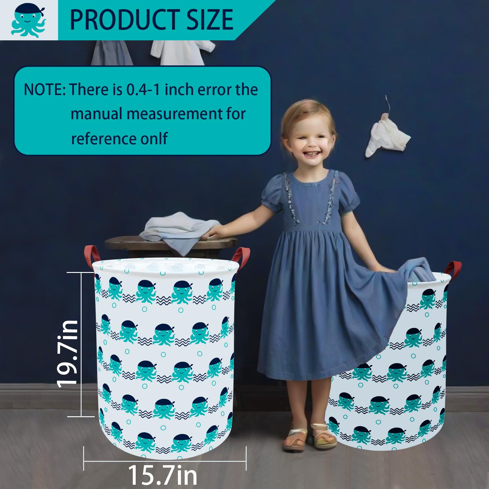 BOOHIT Cotton Fabric Storage Bin,Collapsible Laundry Basket-Waterproof Large Storage baskets,Toy Organizer,Home Decor (Octopuses)