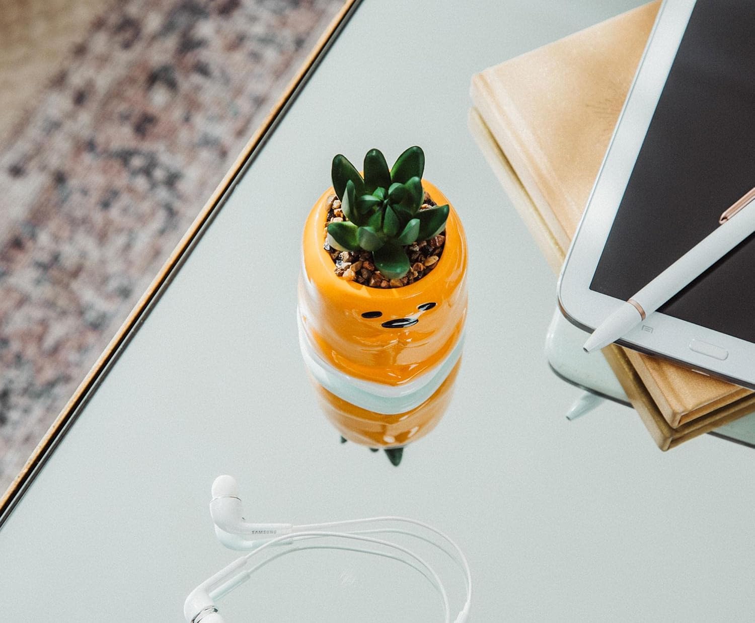Toynk Sanrio Gudetama Meditation 3-Inch Ceramic Mini Planter with Artificial Succulent | Faux Indoor Plants for Desk Shelf