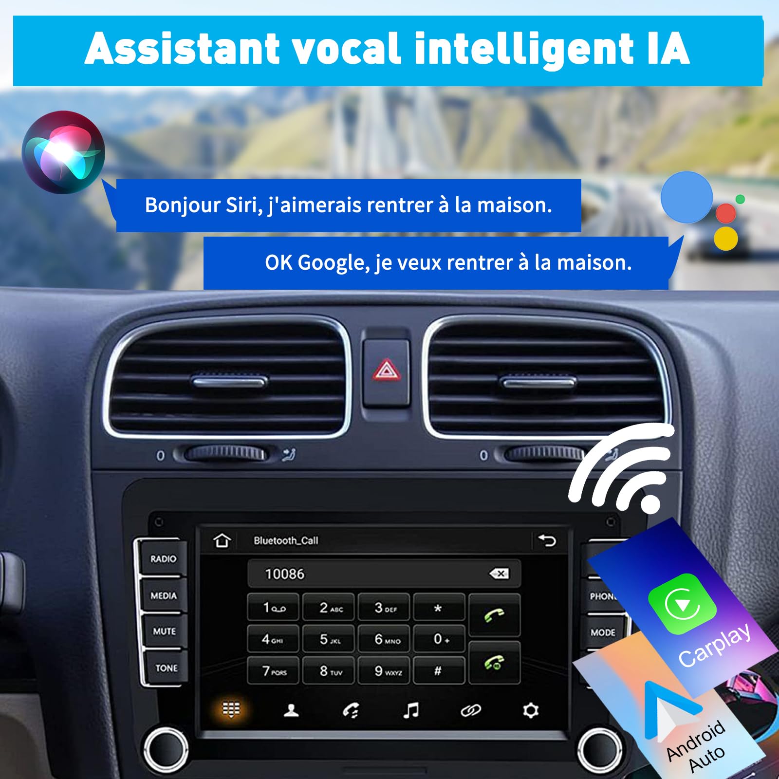 CarPlay Autoradio pour VW Golf 5 6 Passat Jetta Caddy Polo CC Tiguan EOS Touran T5 Skoda, 7 Pouces sans Fil Carplay & Android Auto, Puissance élevée/Bluetooth/FM/AM Radio/USB/DSP/RDS/SWC