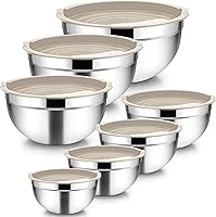 Vista 8 de TeamFar Juego de 7 cuencos para mezclar con tapas, de acero inoxidable, con 16 utensilios de cocina para preparar y servir, 7, 4.5, 3, 2.5, 1.5
