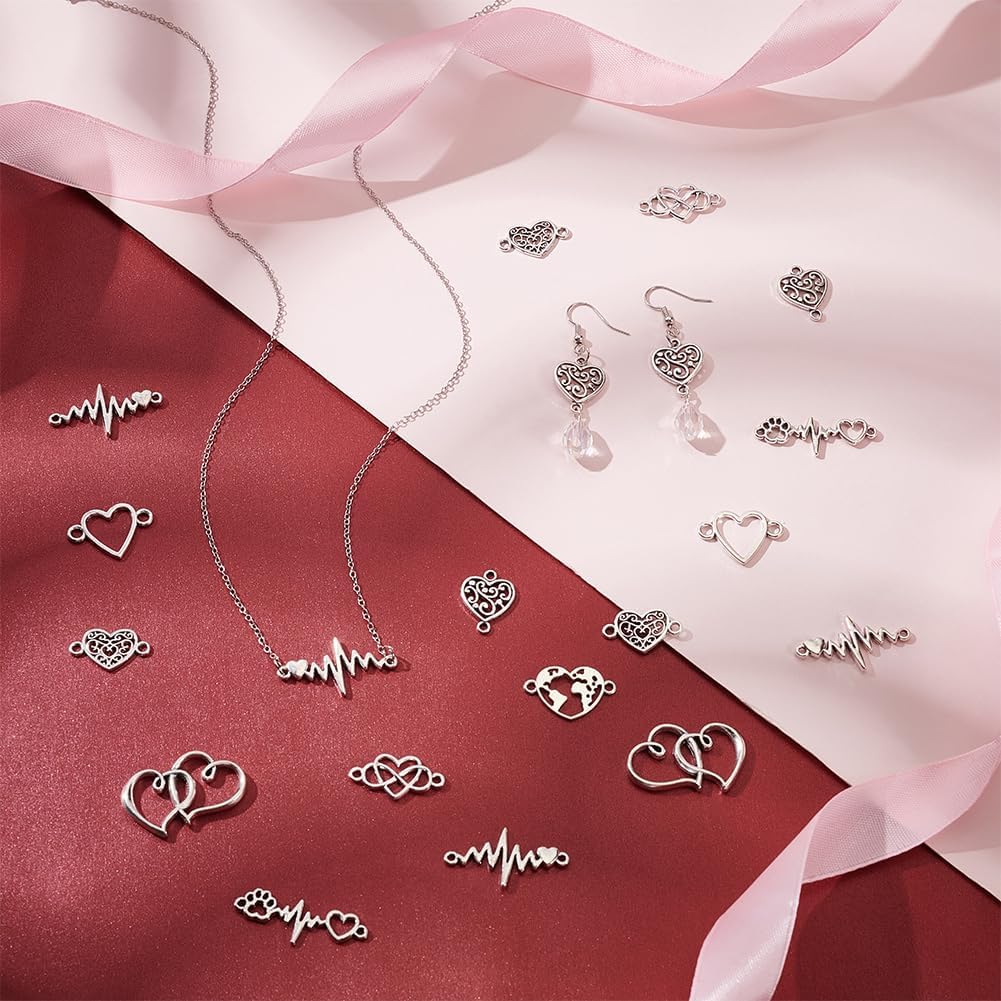UNICRAFTALE 80Pcs 8 Styles Heart Connector Charms Tibetan Style Charms Heart Links Hollow Heart Charms Love Jewelry Connectors for DIY Earrings Necklaces Bracelets Making for Valentine's Day - Image 2