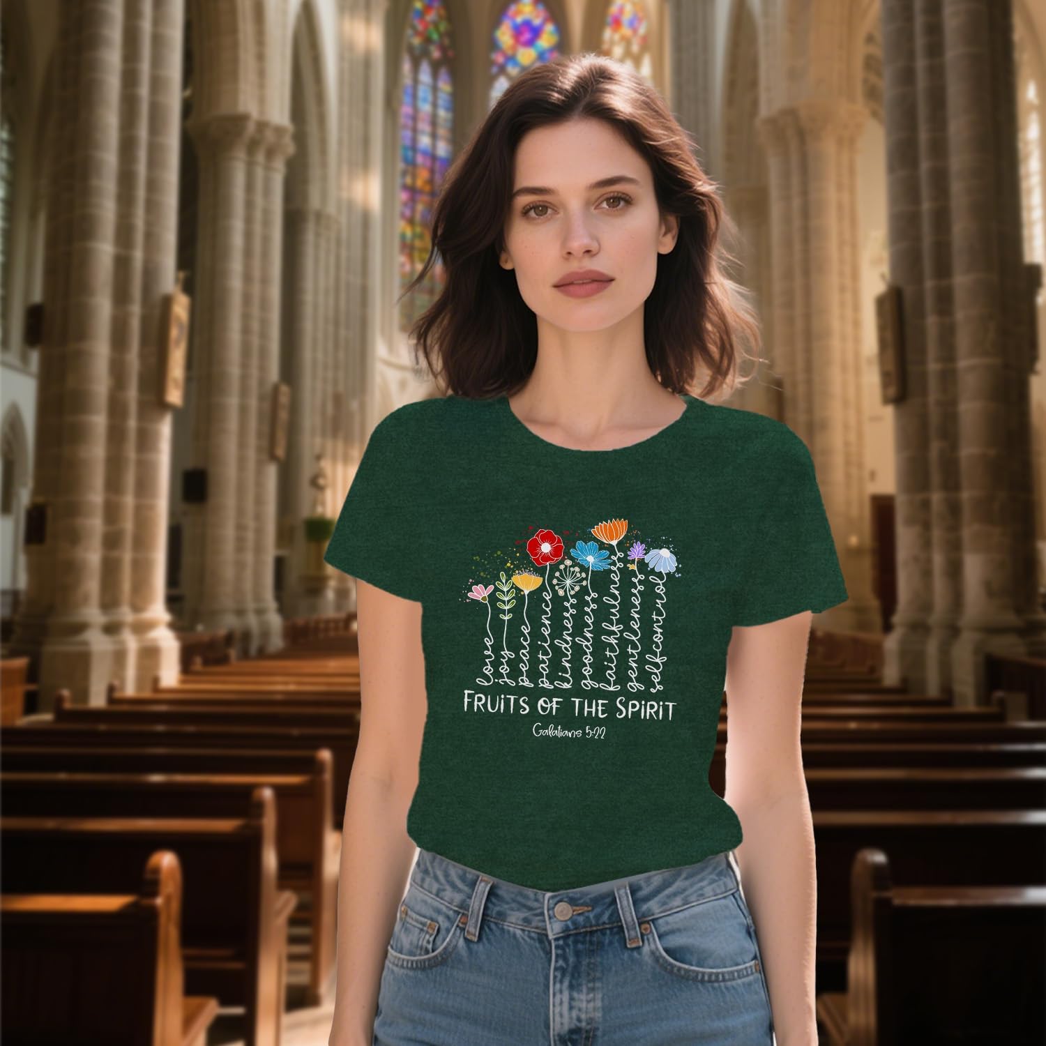 Womens Christian Shirt Fruits of The Spirit T-Shirt Inspirational Faith-Based Bible Verse Tee - Image 3