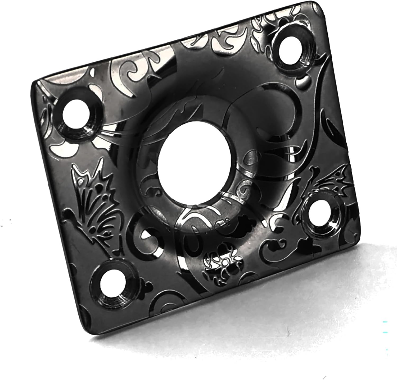 Flat Bottom Jack Socket Plate Engraved Stainless Steel Rectangle Electric Guitar Output Jackplate Compatible with LP Les Paul Tele Telecaster Guitar Replacement Parts（Black）