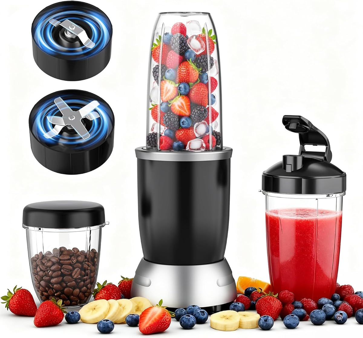 H-Duka Smoothie Blender Maker 25000RPM Personal Blender for Shakes and Smoothies with 37 32 23oz Portable Cups Countertop blenders for kitchen, Frozen Drinks, Milkshake, Juice, Ice Crushing, Nuts