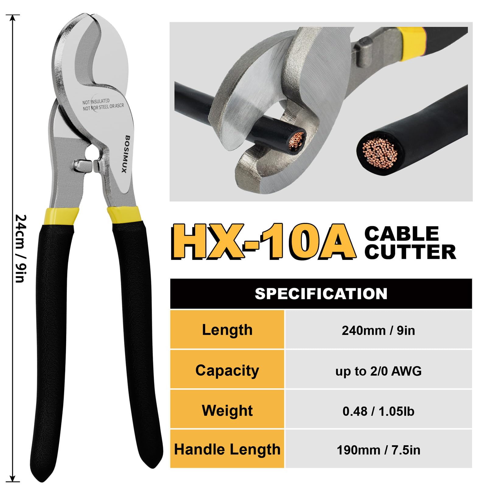 Herramienta de crimpado de terminales de cable de batería con 180 lengüetas de alambre de cobre, herramienta de crimpado de alambre para crimpadora eléctrica AWG 10-1/0 con cortador de cable, 220