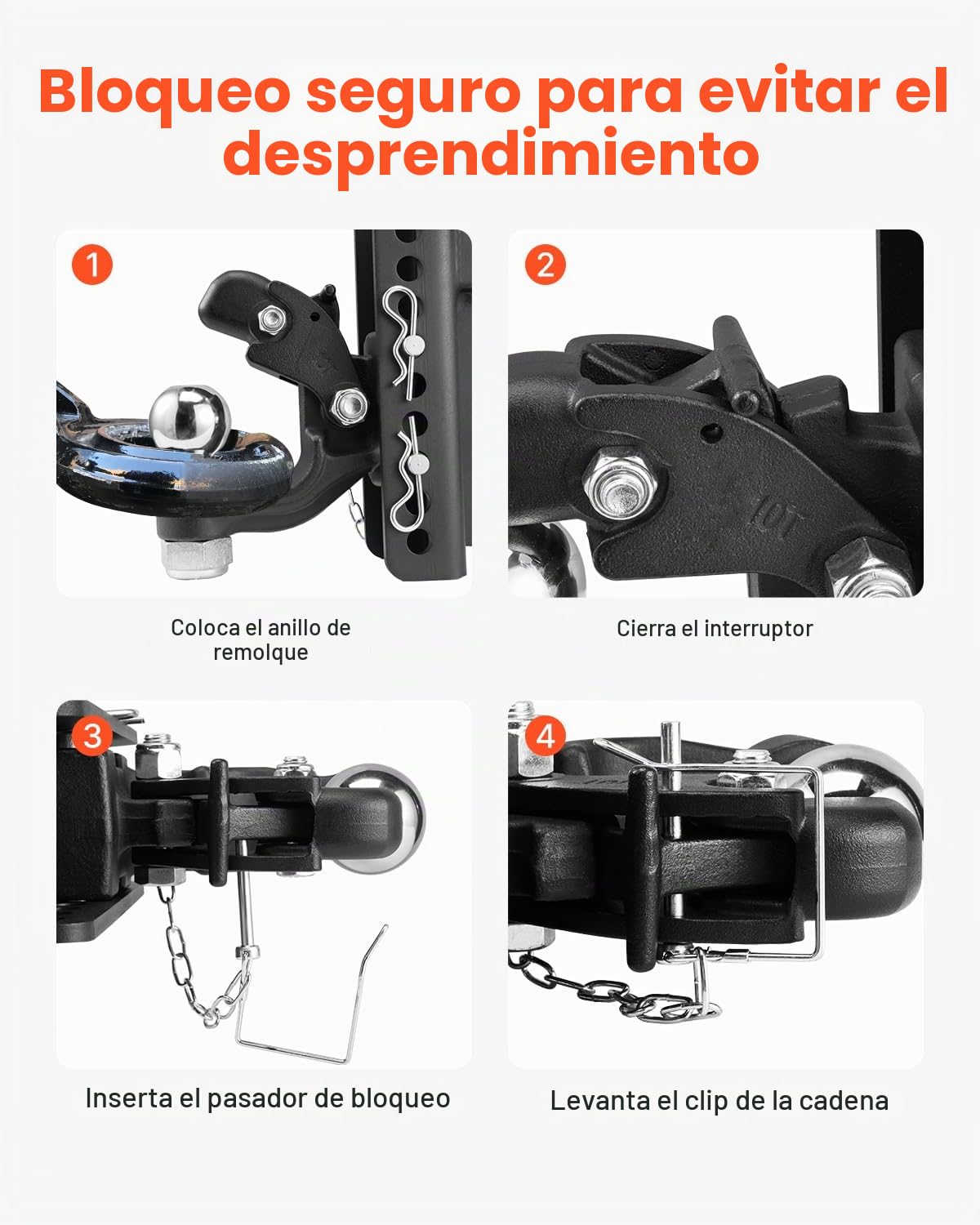 VEVOR Gancho de Enganche Ajustable de 9070 kg para Receptor de 2" Bola de Enganche Combinada de 2-5/16", se Adapta a Anillos de Luneta de 2,5"-3", Caída de 6 Pulgadas, Revestimiento de Polvo Negro