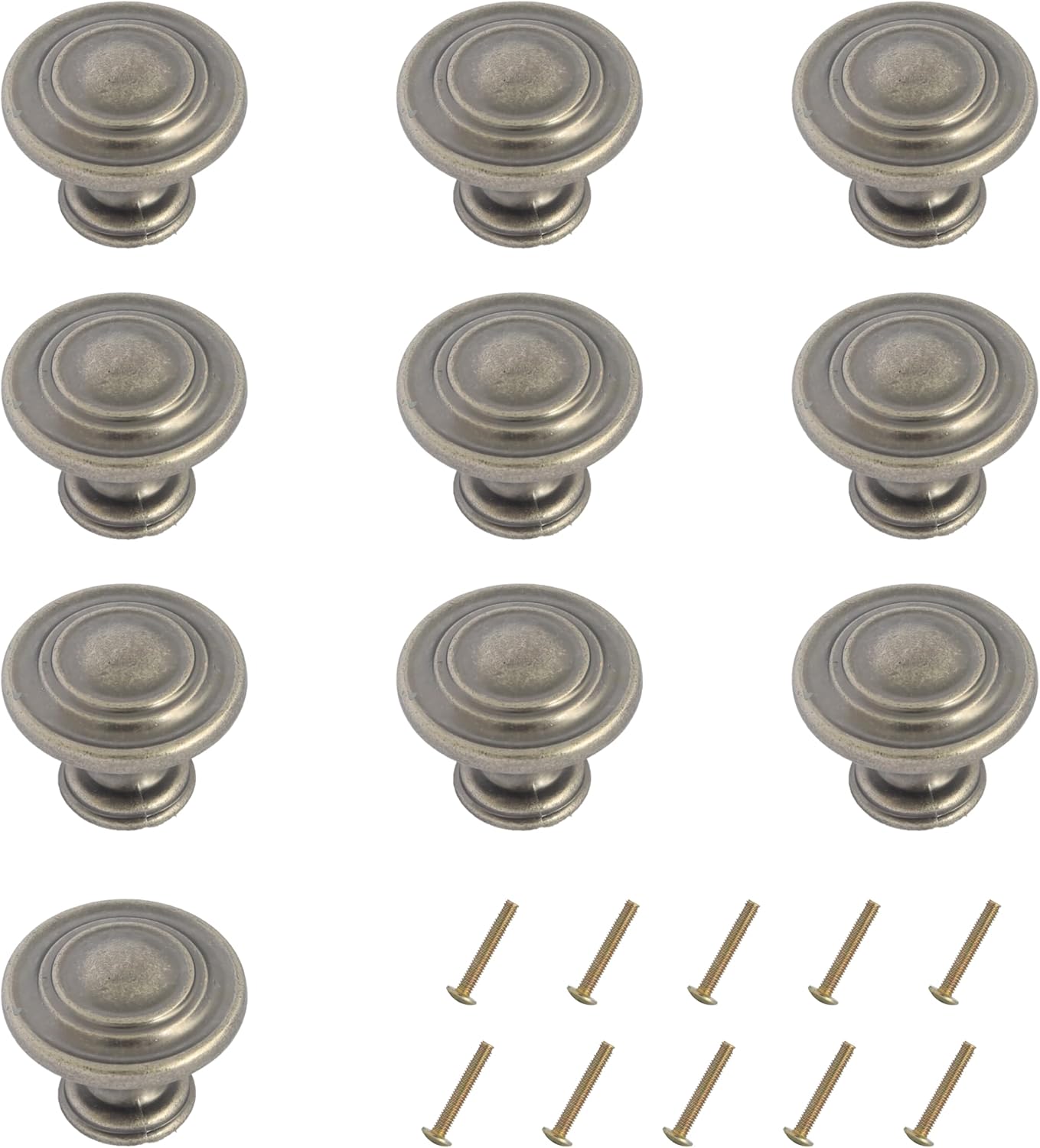 Vintage Cabinet Knobs 10 Pack Heavy Duty Vintage Pewter Round Pull Handles 32 mm Diameter Door Drawer Handle Mushroom Handles Knobs (Vintage Pewter)